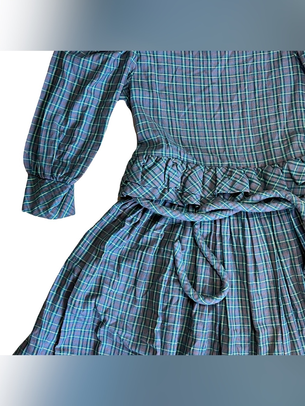 Barboglio Cristina Jan Vintage 80s S Plaid Prairie Dress Ruffle Cotton Flannel - Picture 7 of 16